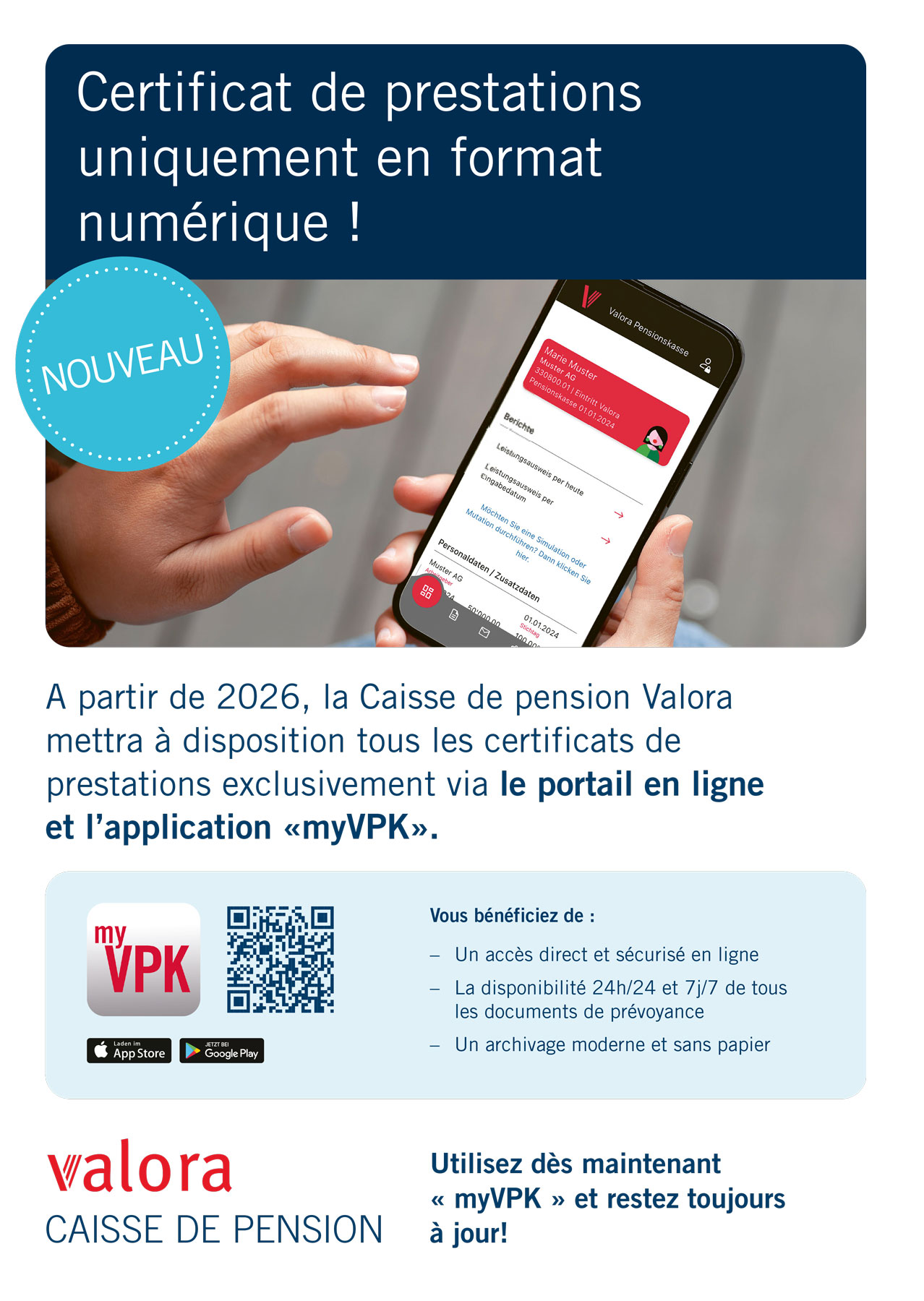 Tout numérique: votre certificat de prestations actuel est désormais en ligne!  